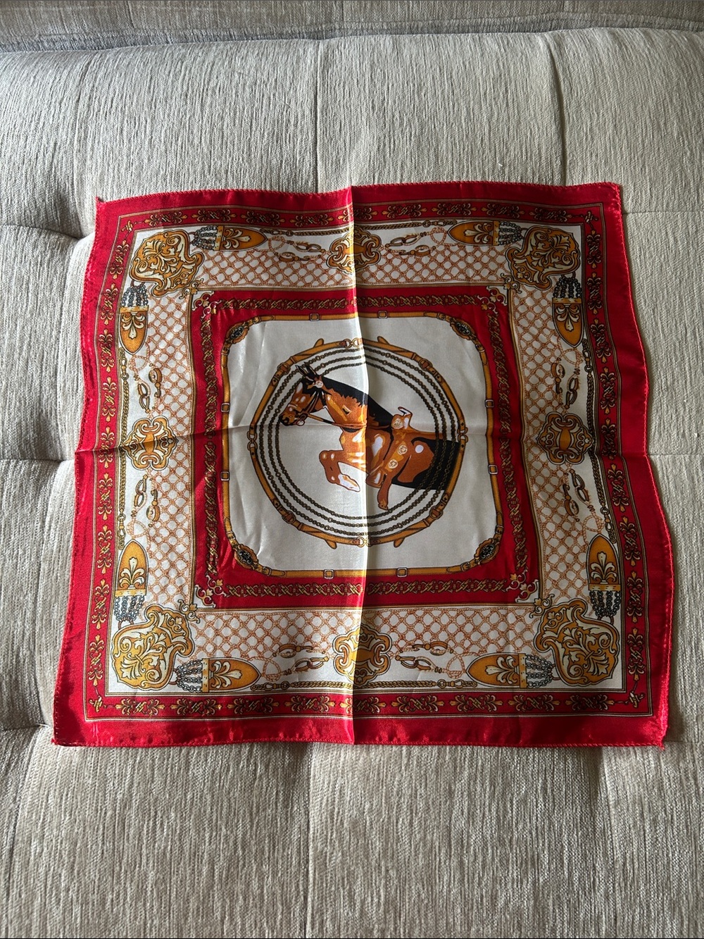 NEW Equestrian Print Scarf in Red, White & Gold